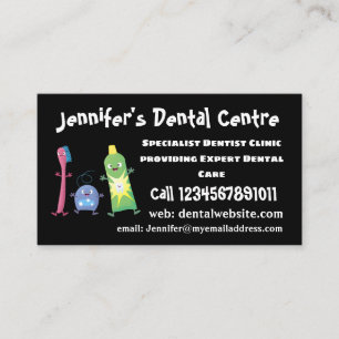 Cute toothbrush toothpaste dental floss cartoon business card