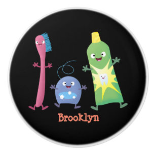 Cute toothbrush toothpaste dental floss cartoon ceramic knob