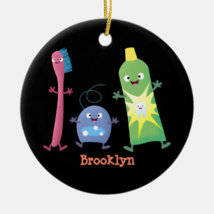 Cute toothbrush toothpaste dental floss cartoon ceramic tree decoration