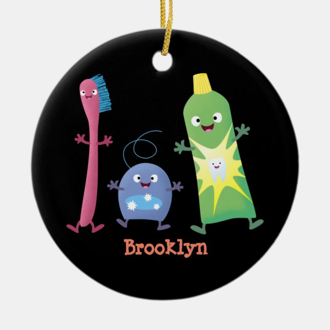 Cute toothbrush toothpaste dental floss cartoon ceramic tree decoration (Front)