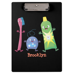 Cute toothbrush toothpaste dental floss cartoon clipboard