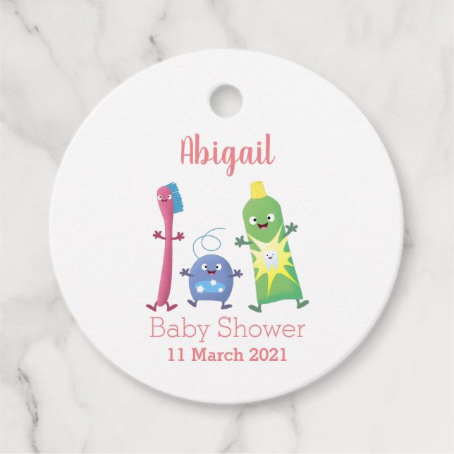 Cute toothbrush toothpaste dental floss cartoon favour tags (Front)