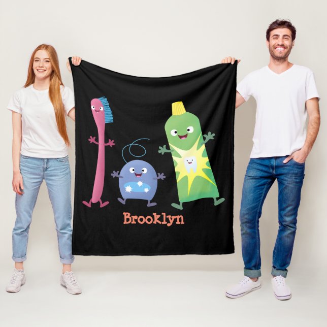 Cute toothbrush toothpaste dental floss cartoon fleece blanket (In Situ)