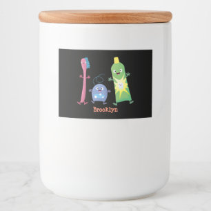 Cute toothbrush toothpaste dental floss cartoon food label