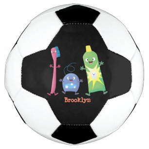 Cute toothbrush toothpaste dental floss cartoon football