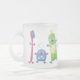 Cute toothbrush toothpaste dental floss cartoon frosted glass coffee mug