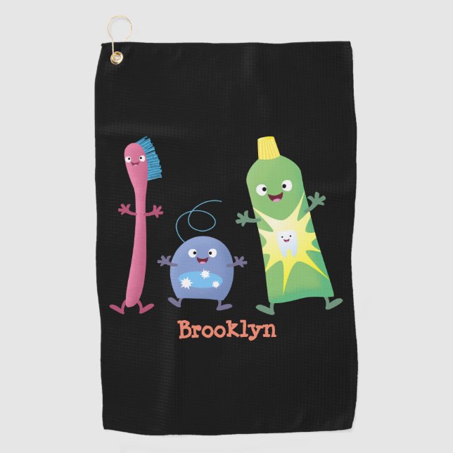 Cute toothbrush toothpaste dental floss cartoon golf towel (Front)