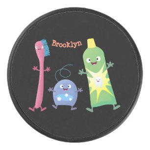 Cute toothbrush toothpaste dental floss cartoon hockey puck