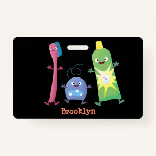 Cute toothbrush toothpaste dental floss cartoon ID badge