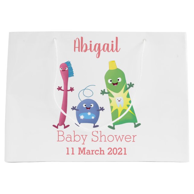 Cute toothbrush toothpaste dental floss cartoon large gift bag (Front)