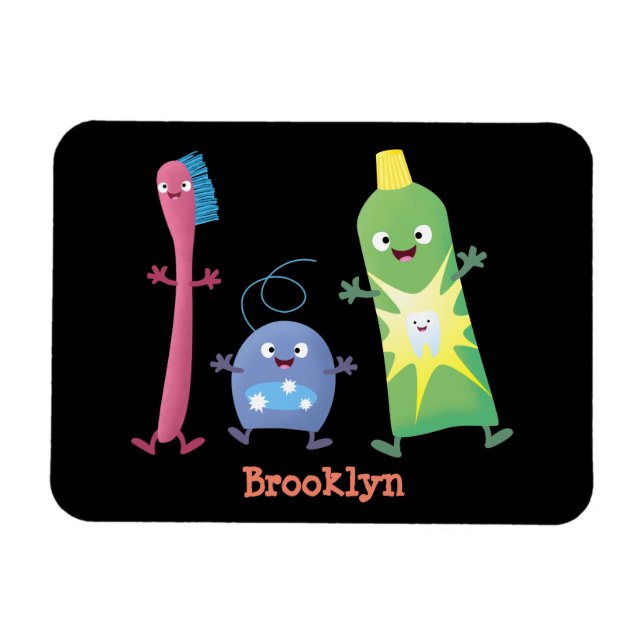 Cute toothbrush toothpaste dental floss cartoon magnet (Horizontal)