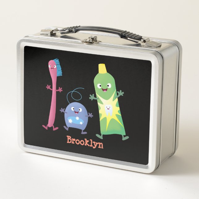 Cute toothbrush toothpaste dental floss cartoon metal lunch box (Front)