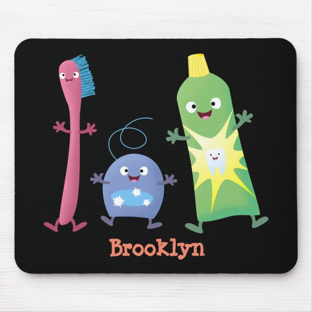 Cute toothbrush toothpaste dental floss cartoon mouse mat (Front)