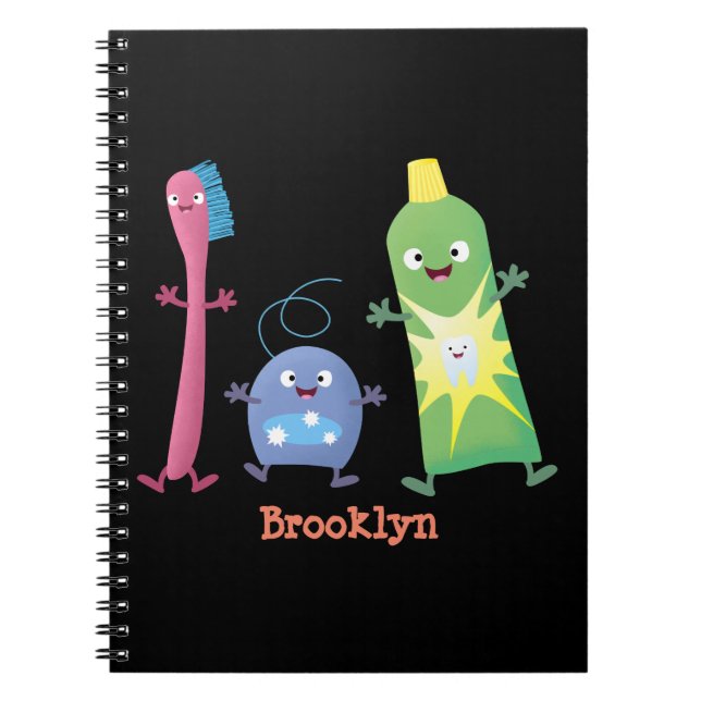 Cute toothbrush toothpaste dental floss cartoon notebook (Front)