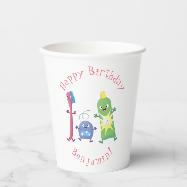 Cute toothbrush toothpaste dental floss cartoon paper cups (Front)