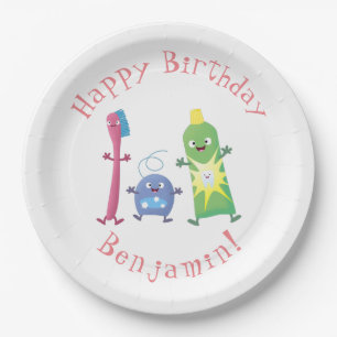 Cute toothbrush toothpaste dental floss cartoon paper plate