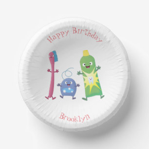 Cute toothbrush toothpaste dental floss cartoon paper plate