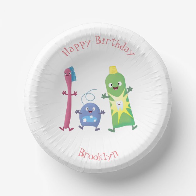 Cute toothbrush toothpaste dental floss cartoon paper plate (Front)