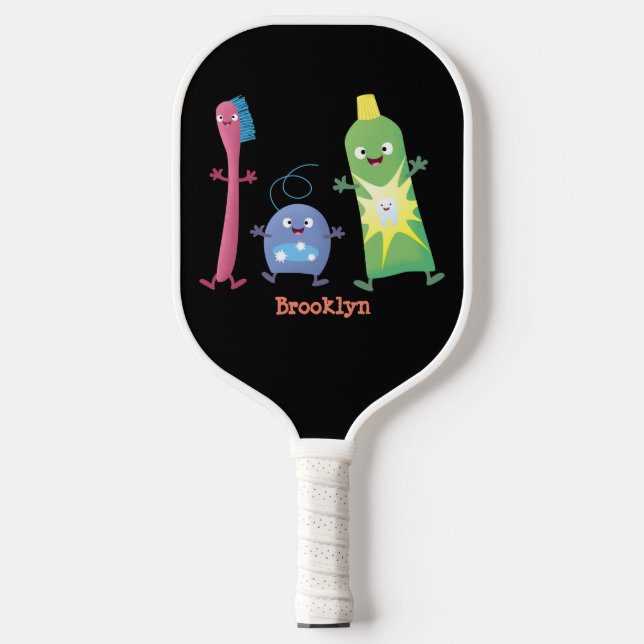 Cute toothbrush toothpaste dental floss cartoon pickleball paddle (Front)