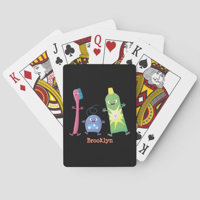 Cute toothbrush toothpaste dental floss cartoon playing cards (Back)