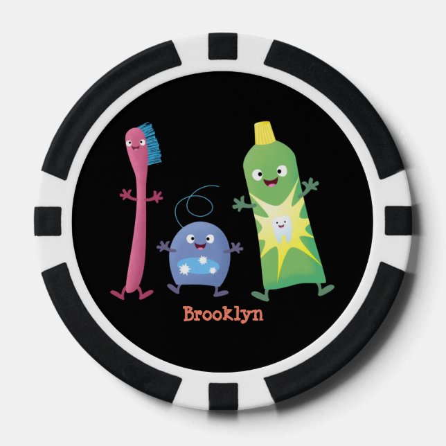 Cute toothbrush toothpaste dental floss cartoon poker chips (Front)