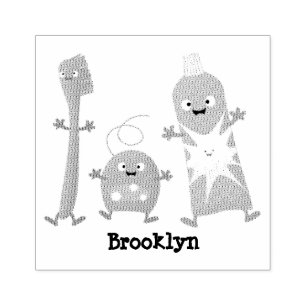 Cute toothbrush toothpaste dental floss cartoon rubber stamp