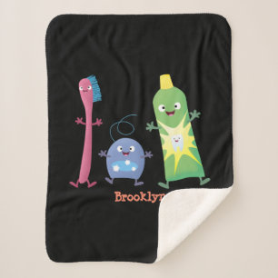 Cute toothbrush toothpaste dental floss cartoon  sherpa blanket