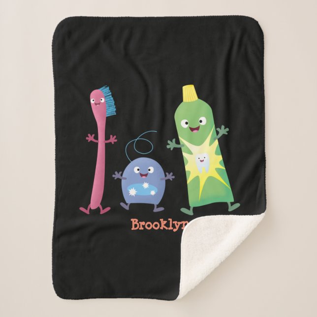 Cute toothbrush toothpaste dental floss cartoon  sherpa blanket (Front)