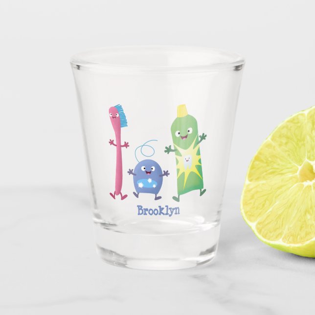 Cute toothbrush toothpaste dental floss cartoon shot glass (Front)