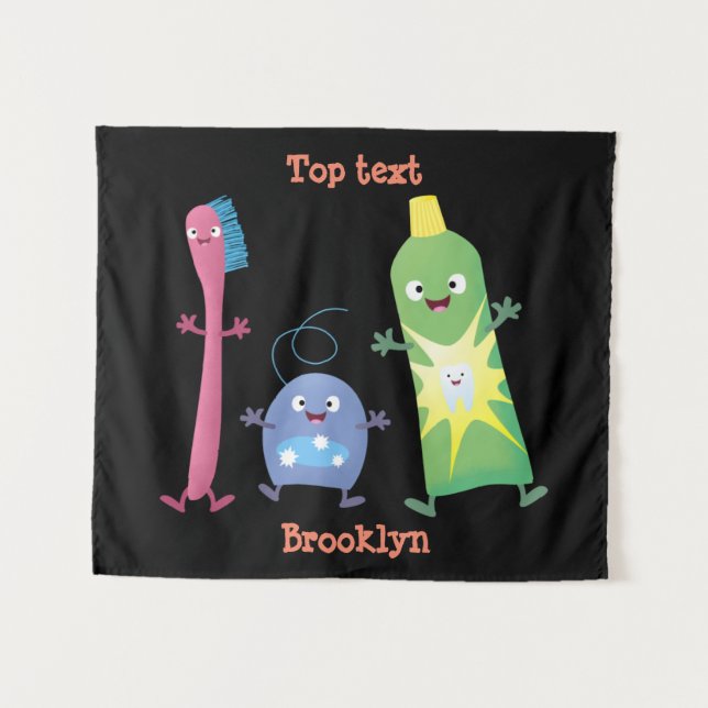 Cute toothbrush toothpaste dental floss cartoon tapestry (Front (Horizontal))