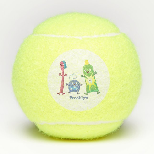Cute toothbrush toothpaste dental floss cartoon tennis balls (Front)