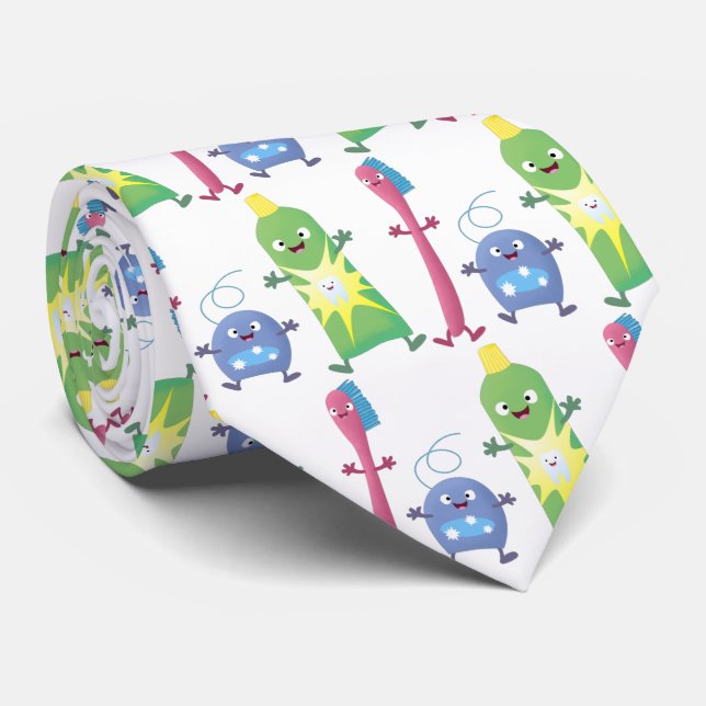 Cute toothbrush toothpaste dental floss cartoon tie (Rolled)