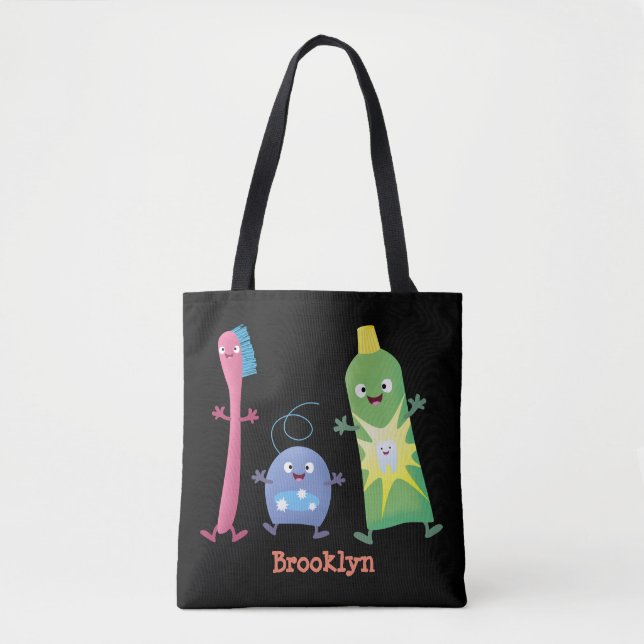 Cute toothbrush toothpaste dental floss cartoon tote bag (Front)