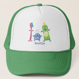 Cute toothbrush toothpaste dental floss cartoon trucker hat