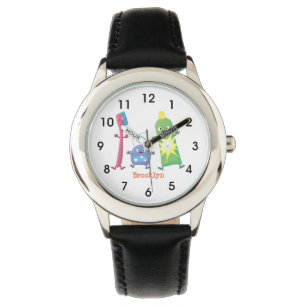 Cute toothbrush toothpaste dental floss cartoon watch