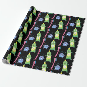 Cute toothbrush toothpaste dental floss cartoon wrapping paper