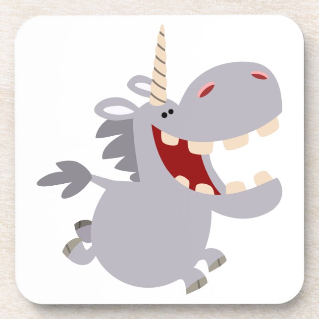 Cute Toothy Cartoon Unicorn Coasters Set (Front)