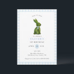 Cute Topiary Bunny blue Gingham Birthday  Invitation<br><div class="desc">Cute and preppy Hand painted watercolor topiary bunny rabbit Kids birthday invitation with sky blue and white gingham border.</div>