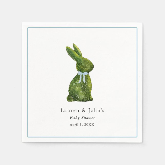 Cute Topiary Rabbit Boy Baby Shower  Napkin (Front)