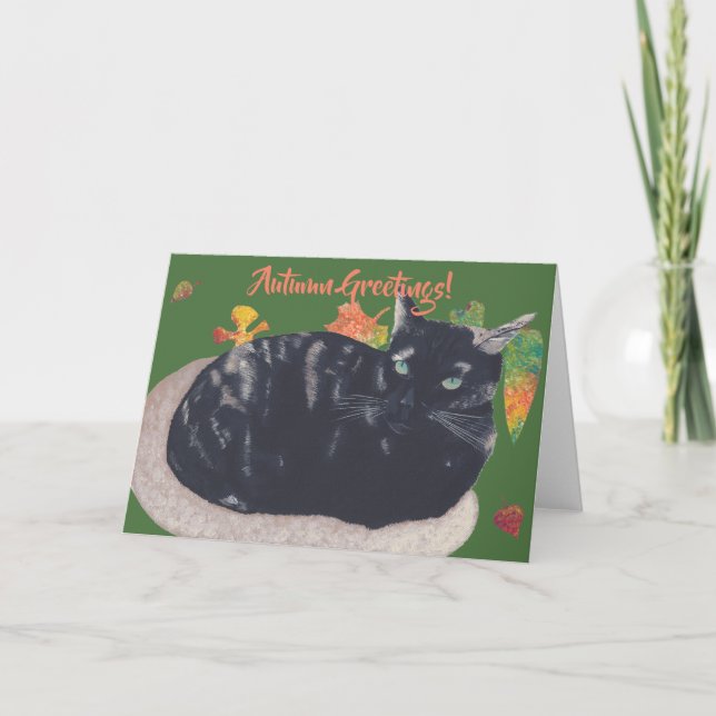 Cute Tortie Cat  Ladies of Autumn Greeting Cards (Front)
