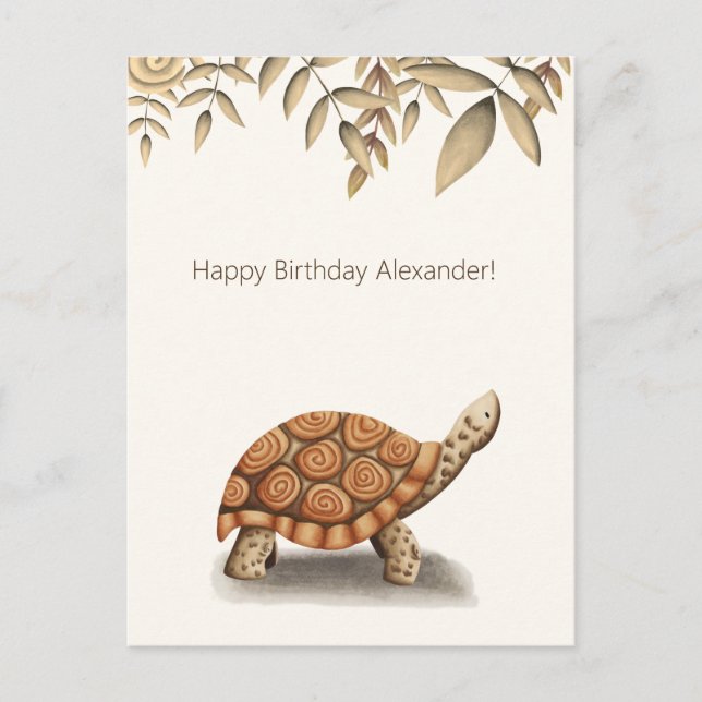 Cute Tortoise Brown Personalised Birthday Postcard (Front)