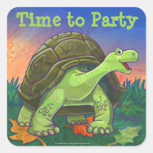 Cute Tortoise Time to Party Square Sticker