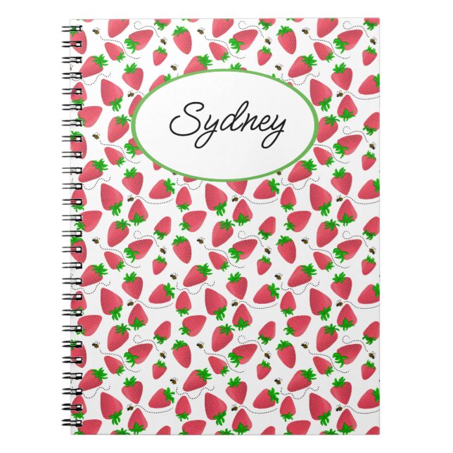 Cute Tossed Strawberries Bees Notebook (Front)
