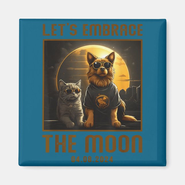 Cute Total Solar Eclipse Embrace Moon Magnet (Front)