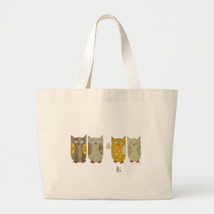 Cute Tote Bag - 4 Gold Owls 
