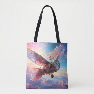 Cute tote bag with fantastical wing and clock face
