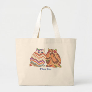 Cute Tote-I Love Cats-2 Fat Cats Large Tote Bag