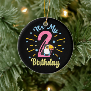 Cute Toucan 2nd Birthday 2 Year Old Birth Girl Ceramic Tree Decoration