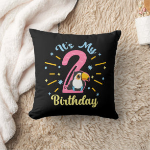 Cute Toucan 2nd Birthday 2 Year Old Birth Girl Cushion