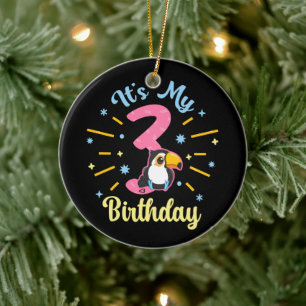 Cute Toucan 3rd Birthday 3 Year Old Birth Girl Ceramic Tree Decoration